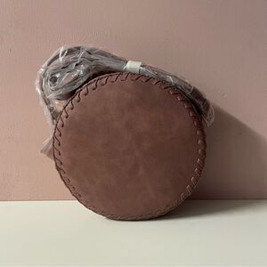 Francescas Dusty Dark Rose Circle Whipstitch Trim Crossbody Faux Leather Bag NWT